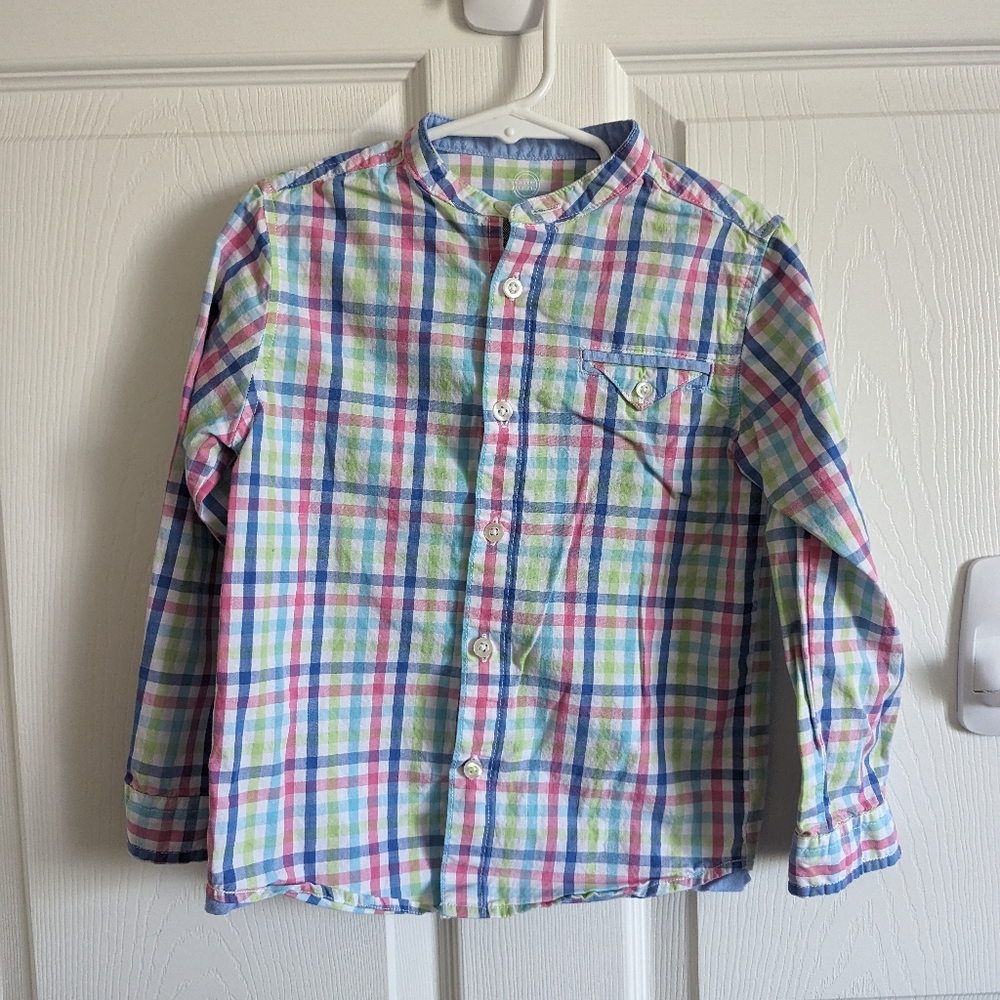 Boys Pastel Plaid Button Up Shirt Long Sleeve White 5 5t Wonder Nation Pocket